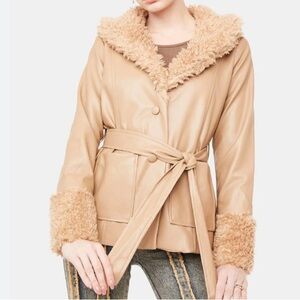 NWT Le Lis Vegan fur trimmed jacket medium
